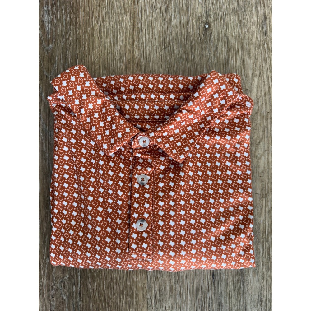 Burlebo Polo Shirt Mens XL Burnt Orange Texas State Print Performance Longhorn